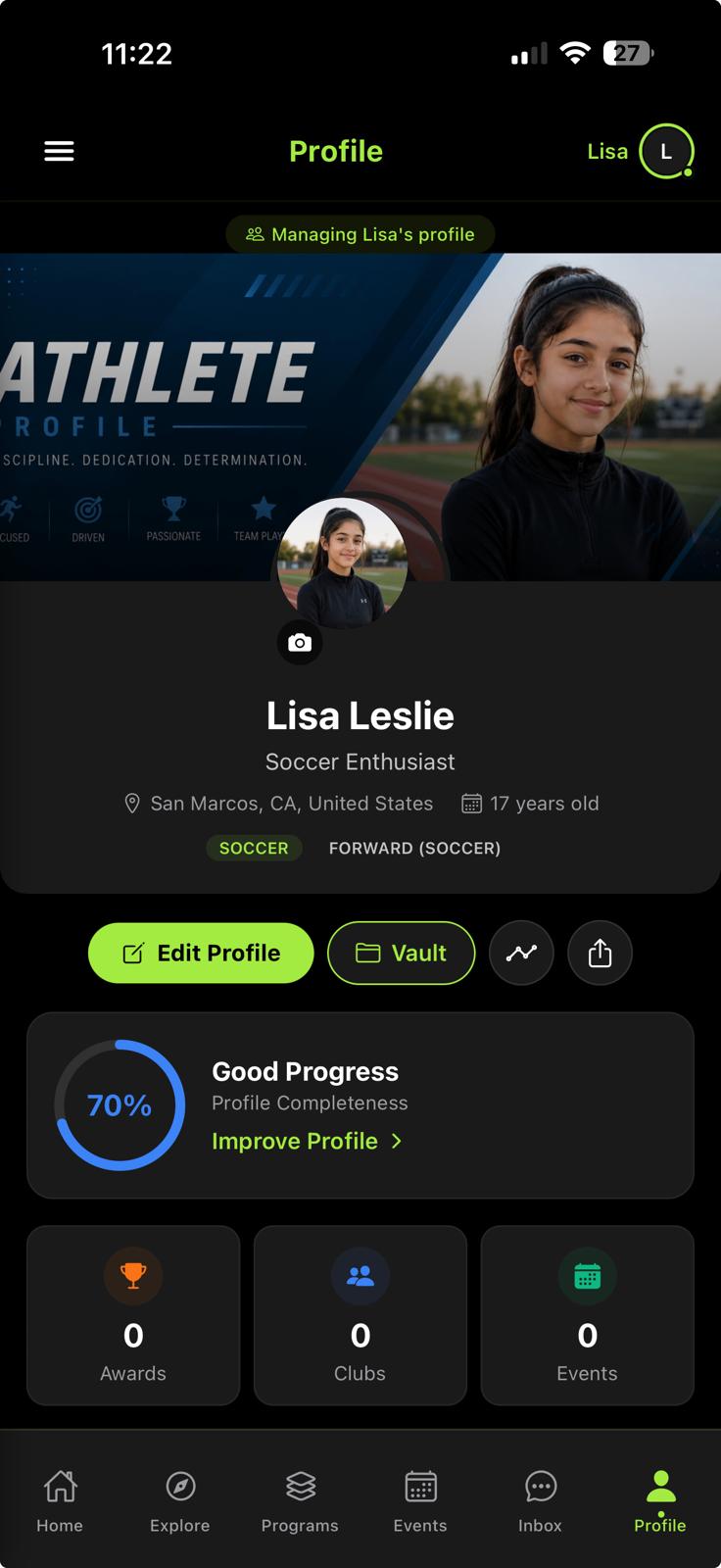 Sport Loop mobile schedule view